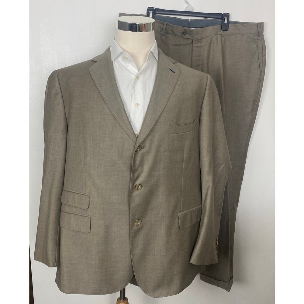 Men J. Hilburn Vitale Barberis Canonico wool cuffed 2-piece 3-button suit, 48R